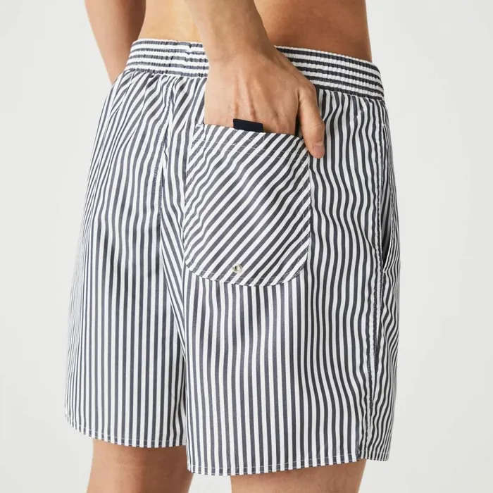 Shorts and Swim Men Lacoste Men039s Striped Swimming Trunks Navy Blue White Hhw
