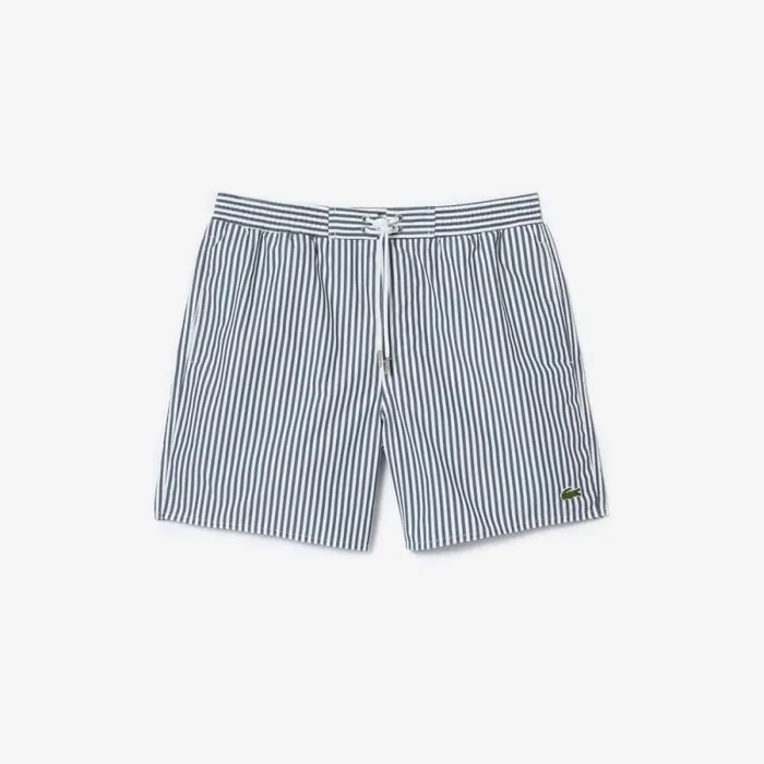 Shorts and Swim Men Lacoste Men039s Striped Swimming Trunks Navy Blue White Hhw