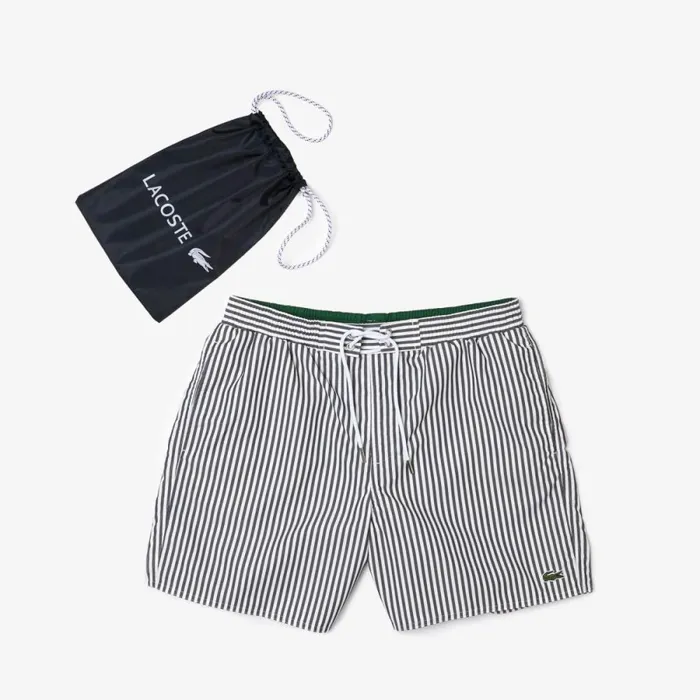 Shorts and Swim Men Lacoste Men039s Striped Swimming Trunks Navy Blue White Hhw