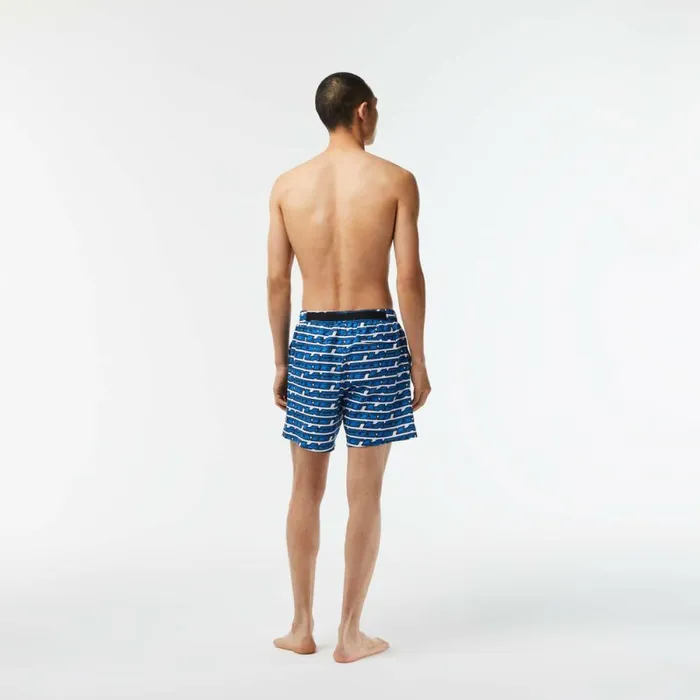 Shorts and Swim Men Lacoste Mens TwoTone Print Swim Trunks White Blue Any