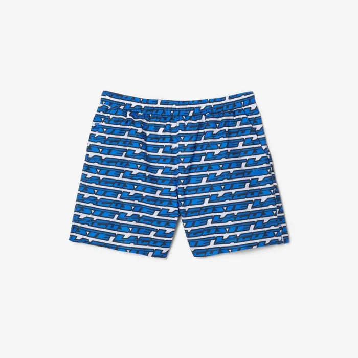 Shorts and Swim Men Lacoste Mens TwoTone Print Swim Trunks White Blue Any