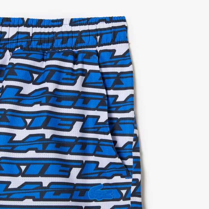 Shorts and Swim Men Lacoste Mens TwoTone Print Swim Trunks White Blue Any