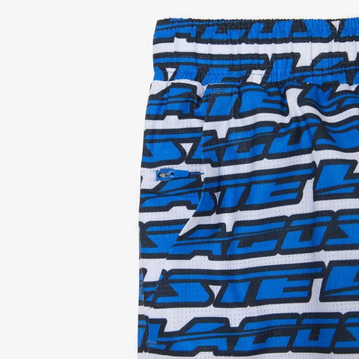 Shorts and Swim Men Lacoste Mens TwoTone Print Swim Trunks White Blue Any