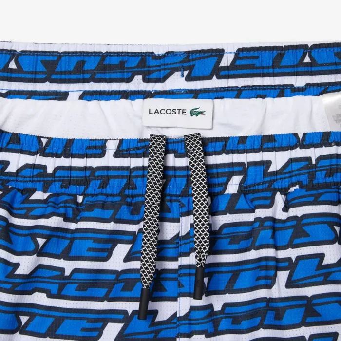 Shorts and Swim Men Lacoste Mens TwoTone Print Swim Trunks White Blue Any