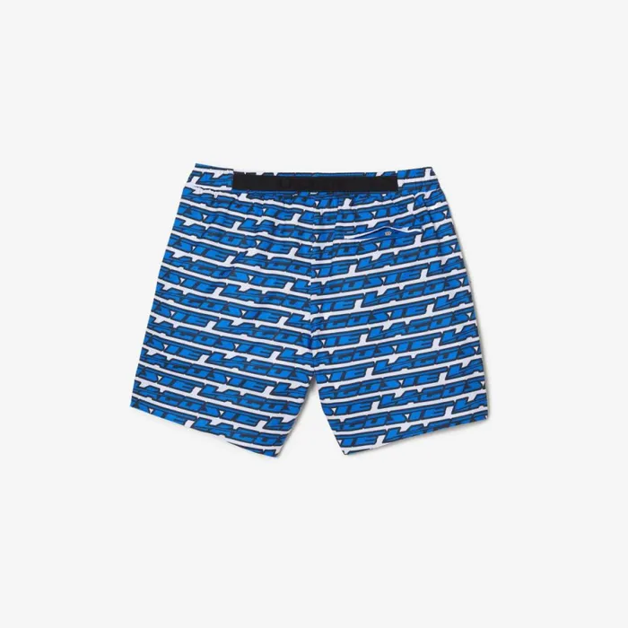 Shorts and Swim Men Lacoste Mens TwoTone Print Swim Trunks White Blue Any