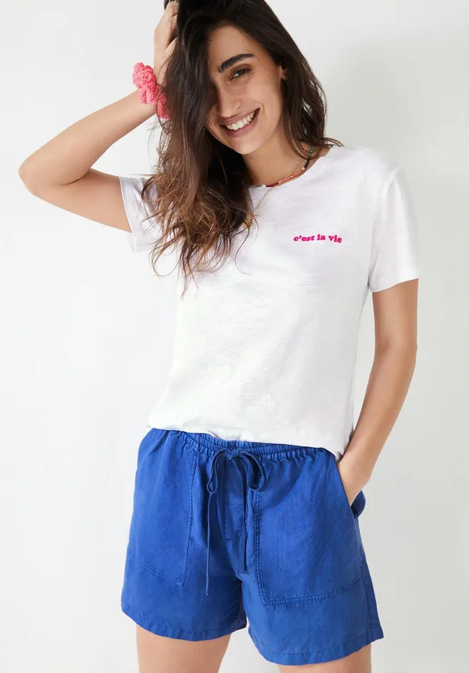 Shorts Women Hush Relaxed Washed Linen Shorts Bright Blue