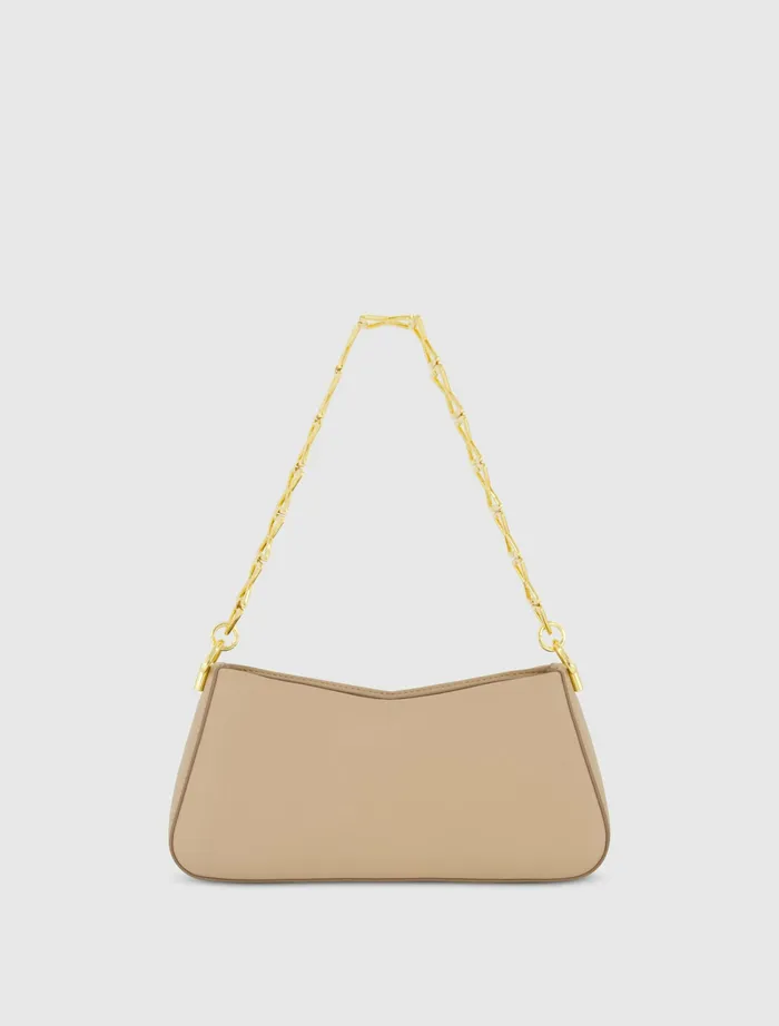 Shoulder Bags Mac Duggal Women Gold Strap Small Taupe Nappa Leather Shoulder Bag 8211 FINAL SALE Taupe