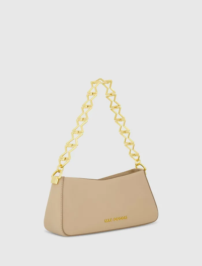 Shoulder Bags Mac Duggal Women Gold Strap Small Taupe Nappa Leather Shoulder Bag 8211 FINAL SALE Taupe