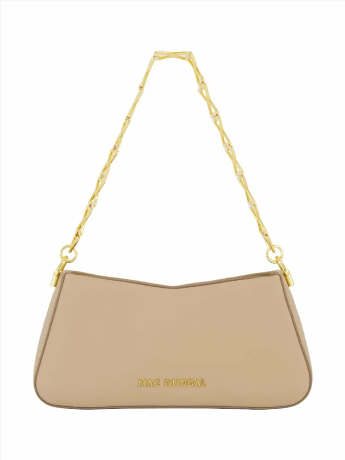 Shoulder Bags Mac Duggal Women Gold Strap Small Taupe Nappa Leather Shoulder Bag 8211 FINAL SALE Taupe