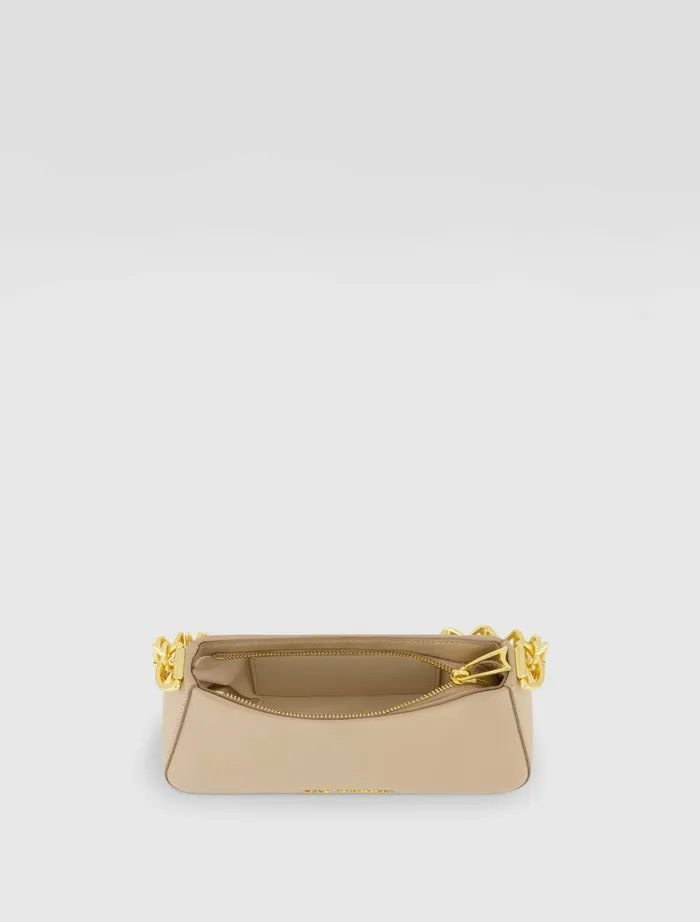 Shoulder Bags Mac Duggal Women Gold Strap Small Taupe Nappa Leather Shoulder Bag 8211 FINAL SALE Taupe