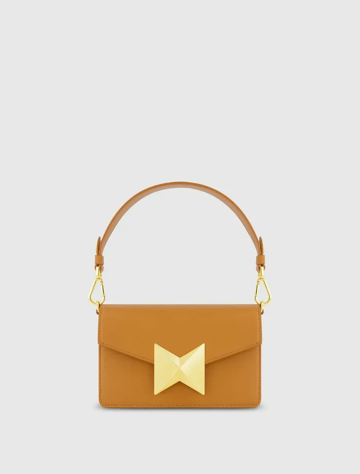 Shoulder Bags Mac Duggal Women Mini Leather Shoulder Handbag With Gold Hardware 8211 FINAL SALE Toffee