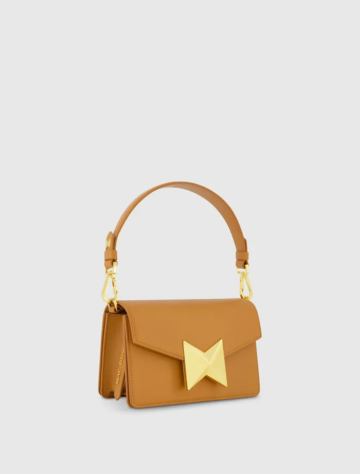 Shoulder Bags Mac Duggal Women Mini Leather Shoulder Handbag With Gold Hardware 8211 FINAL SALE Toffee