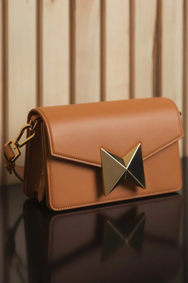 Shoulder Bags Mac Duggal Women Mini Leather Shoulder Handbag With Gold Hardware 8211 FINAL SALE Toffee