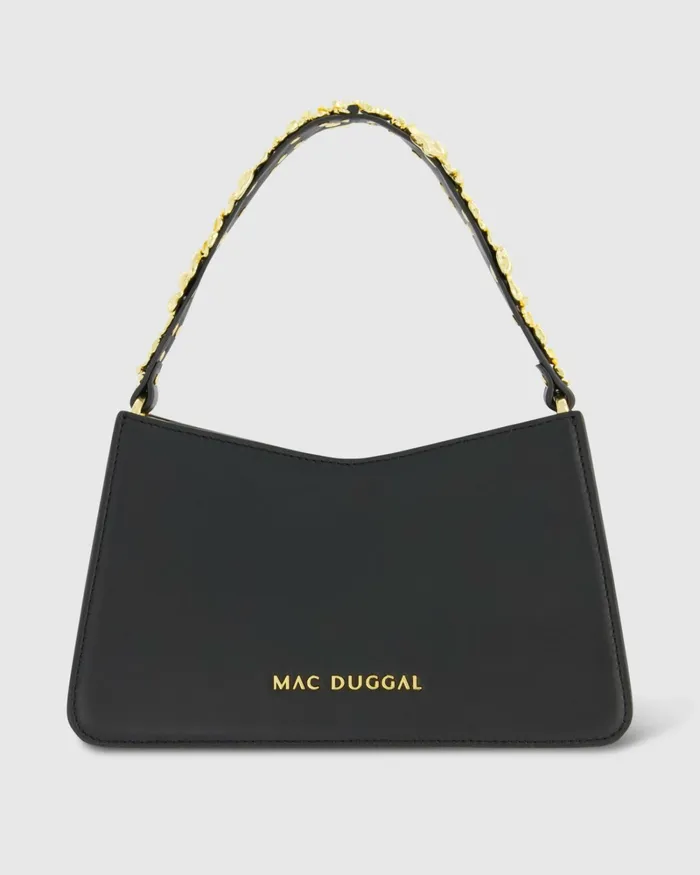 Shoulder Bags Women Mac Duggal Gold Floral Small Black Nappa Leather Shoulder Bag Black