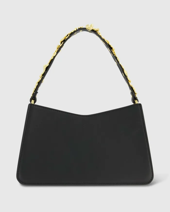 Shoulder Bags Women Mac Duggal Gold Floral Small Black Nappa Leather Shoulder Bag Black