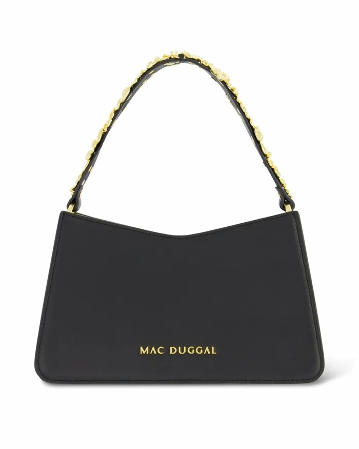 Shoulder Bags Women Mac Duggal Gold Floral Small Black Nappa Leather Shoulder Bag Black