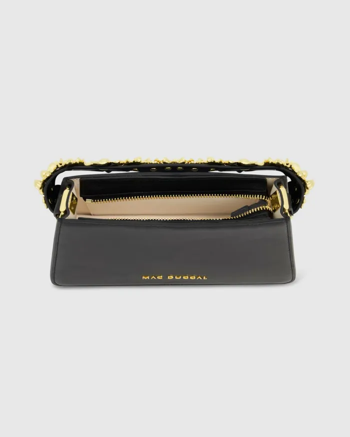 Shoulder Bags Women Mac Duggal Gold Floral Small Black Nappa Leather Shoulder Bag Black