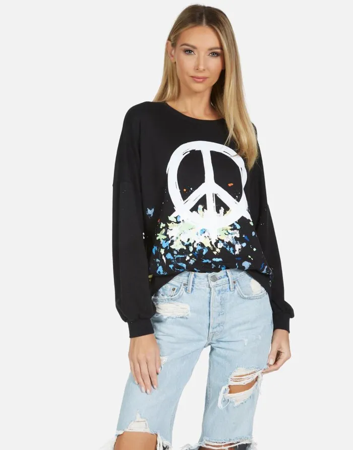 Sierra Brush Peace Blackpaint Splatter Women Lauren Moshi Long Sleeve