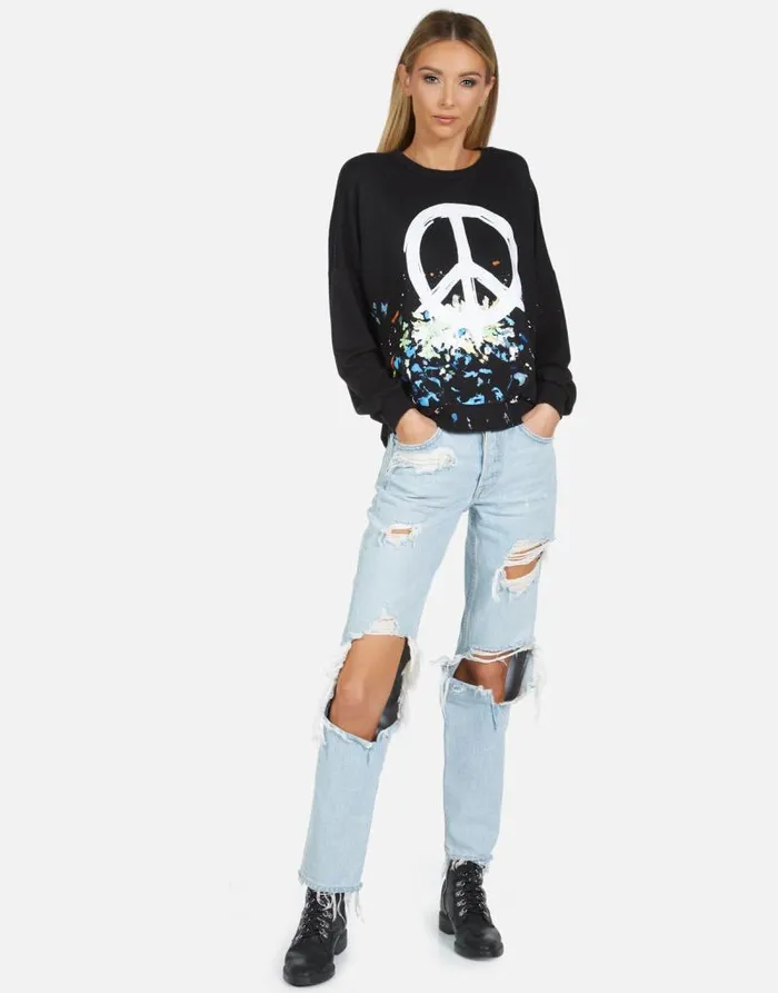 Sierra Brush Peace Blackpaint Splatter Women Lauren Moshi Long Sleeve