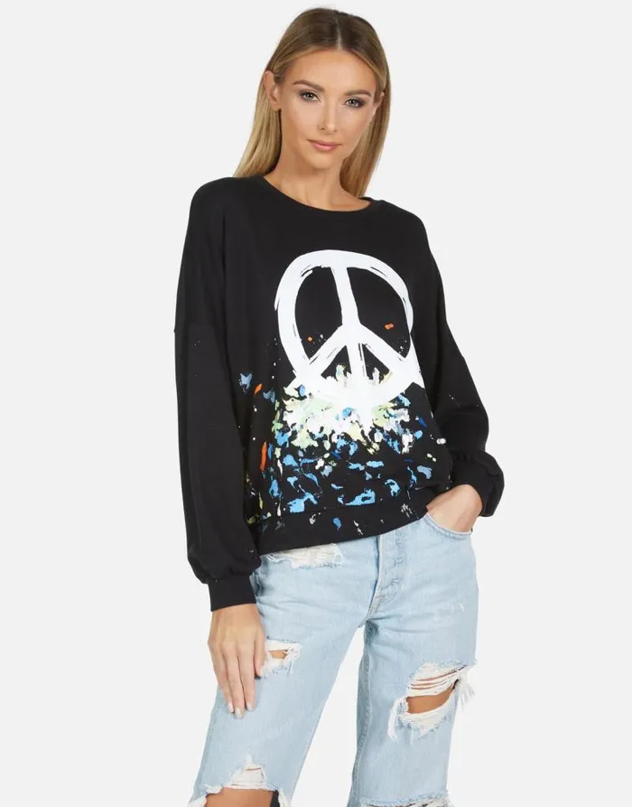 Sierra Brush Peace Blackpaint Splatter Women Lauren Moshi Long Sleeve