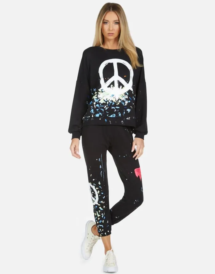 Sierra Brush Peace Blackpaint Splatter Women Lauren Moshi Long Sleeve
