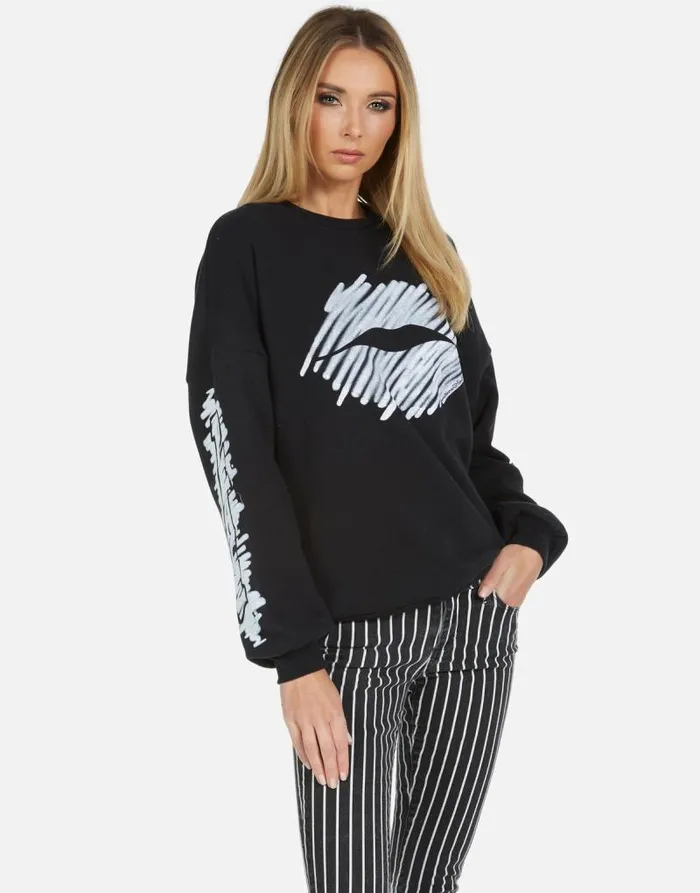 Sierra Scribble Lip Black Women Lauren Moshi Long Sleeve