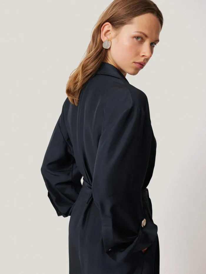 Silk Relaxed Wrap Jumpsuit Navy Women Jigsaw Dresses and Jumpsuits