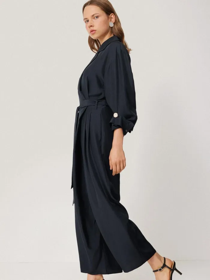 Silk Relaxed Wrap Jumpsuit Navy Women Jigsaw Dresses and Jumpsuits