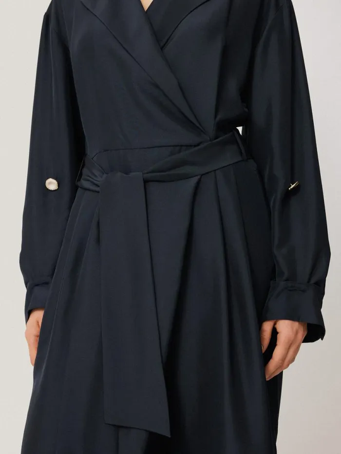 Silk Relaxed Wrap Jumpsuit Navy Women Jigsaw Dresses and Jumpsuits
