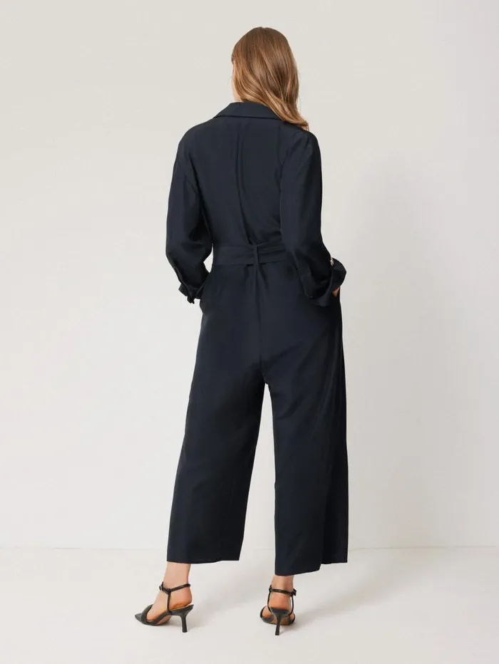 Silk Relaxed Wrap Jumpsuit Navy Women Jigsaw Dresses and Jumpsuits