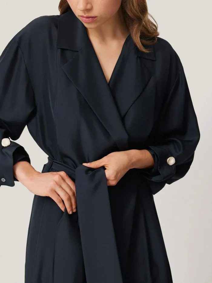 Silk Relaxed Wrap Jumpsuit Navy Women Jigsaw Dresses and Jumpsuits
