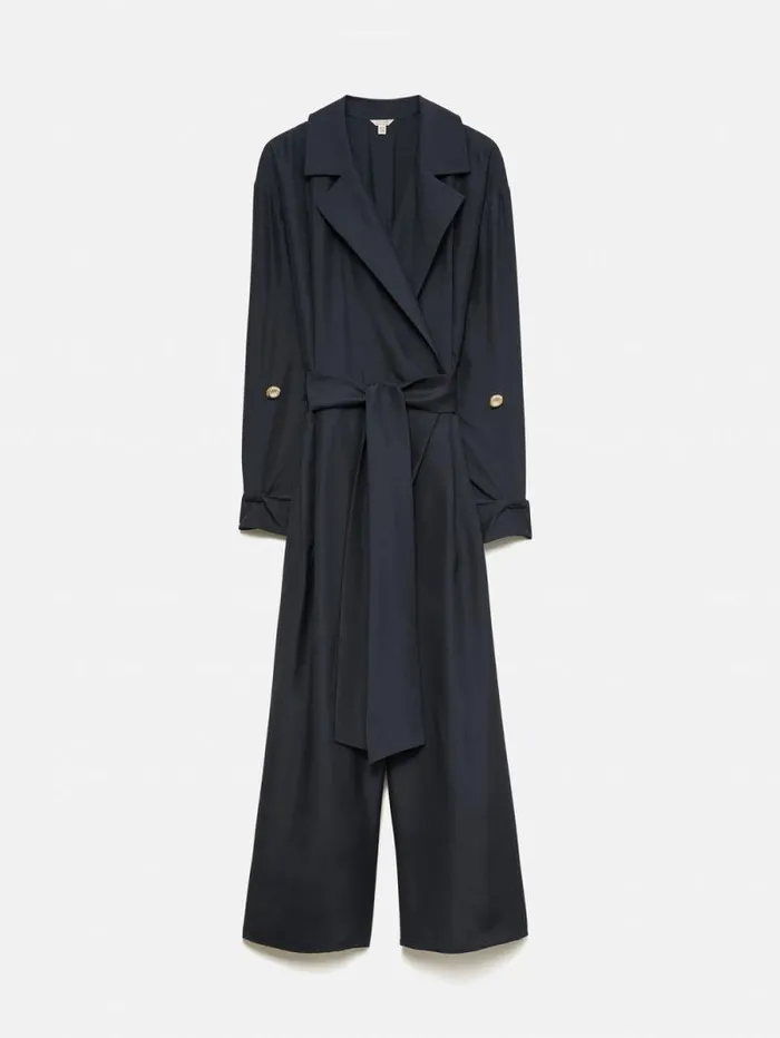 Silk Relaxed Wrap Jumpsuit Navy Women Jigsaw Dresses and Jumpsuits