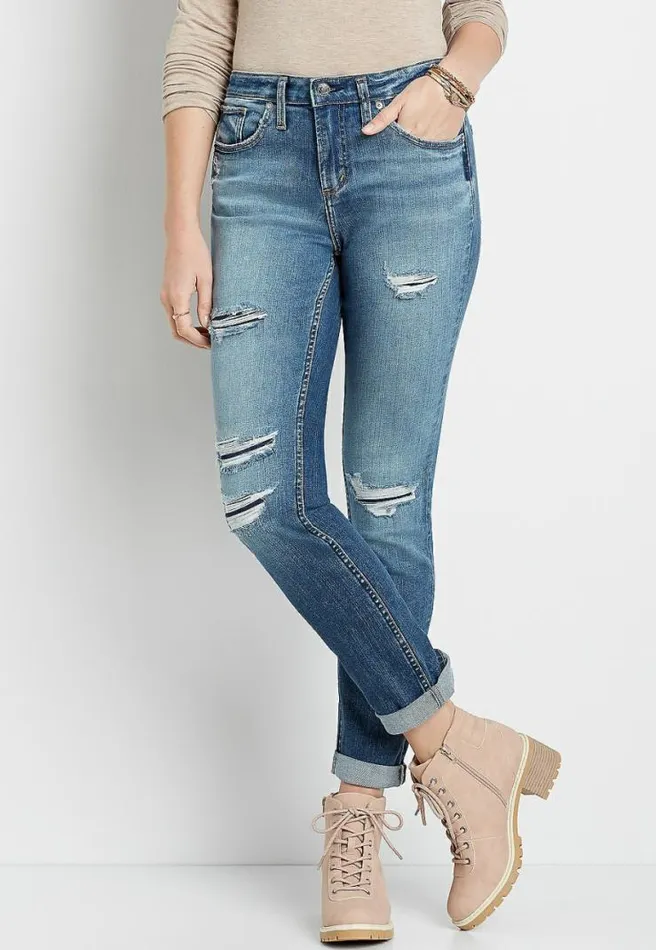 Silver Jeans Co Beau Back Destructed Rolled Girlfriend Jean Women Maurices Jeans