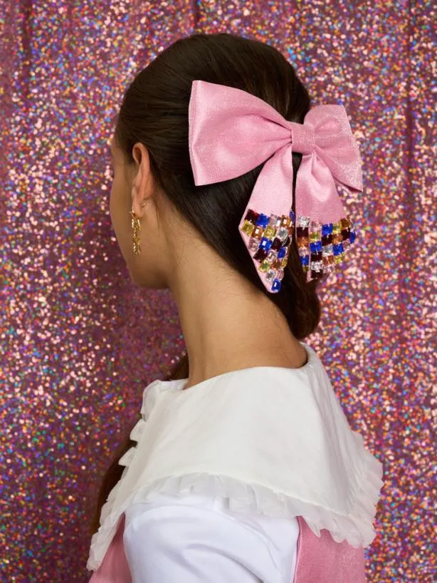 Sister Jane Accessories Womenswear Saturday Night Embellished Hair Bow Baby Pink
