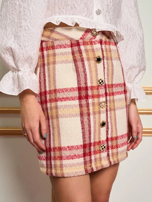 Sister Jane Bottoms Womenswear DREAM Claudette Check Mini Skirt Ruby Red