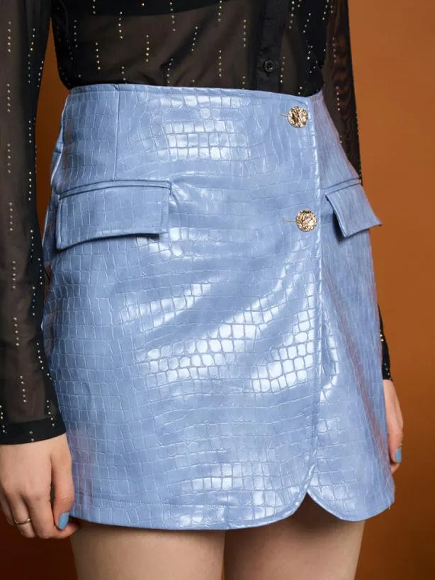 Sister Jane Bottoms Womenswear Ghospell Nix PU Mini Skirt Stone Blue