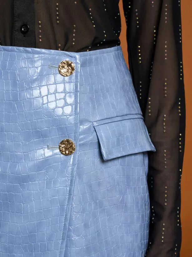 Sister Jane Bottoms Womenswear Ghospell Nix PU Mini Skirt Stone Blue