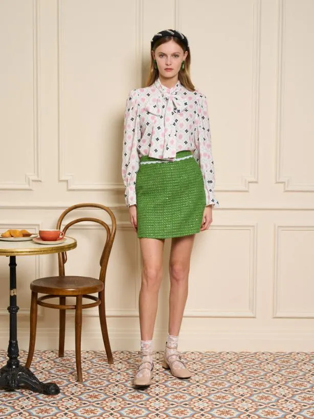 Sister Jane Bottoms Womenswear Macaron Tweed Mini Skirt Grass Green