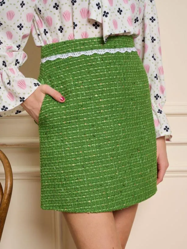 Sister Jane Bottoms Womenswear Macaron Tweed Mini Skirt Grass Green