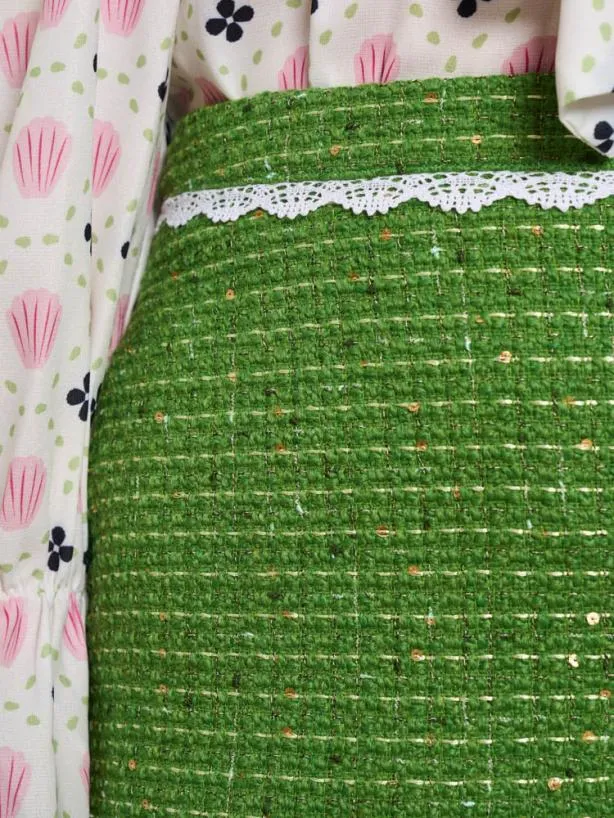 Sister Jane Bottoms Womenswear Macaron Tweed Mini Skirt Grass Green