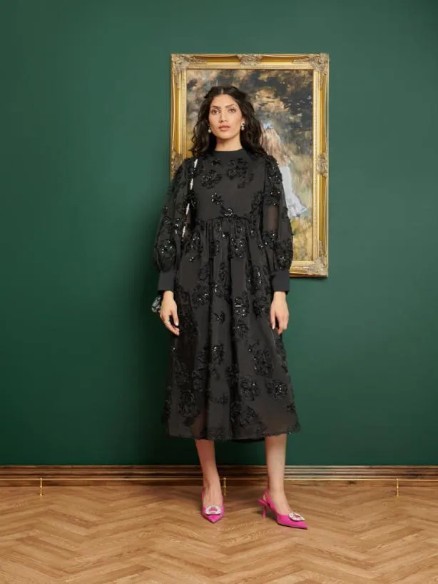 Sister Jane Dresses Womenswear DREAM Estelle Floral Midi Dress Coal Black