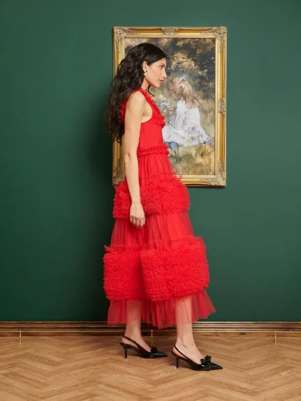 Sister Jane Dresses Womenswear DREAM Frida Tulle Ruffle Midi Dress Ruby Red