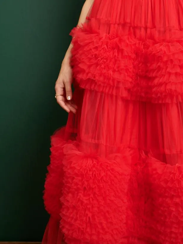 Sister Jane Dresses Womenswear DREAM Frida Tulle Ruffle Midi Dress Ruby Red