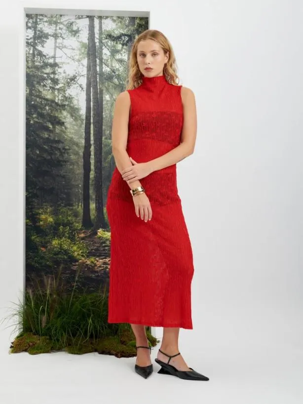 Sister Jane Dresses Womenswear Ghospell Allegra Sheer Midi Dress Ladybug Red