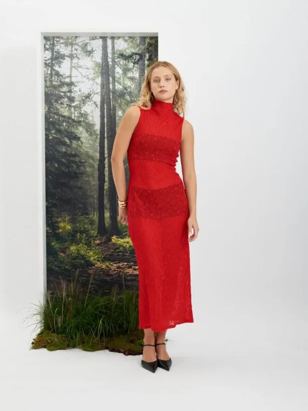 Sister Jane Dresses Womenswear Ghospell Allegra Sheer Midi Dress Ladybug Red