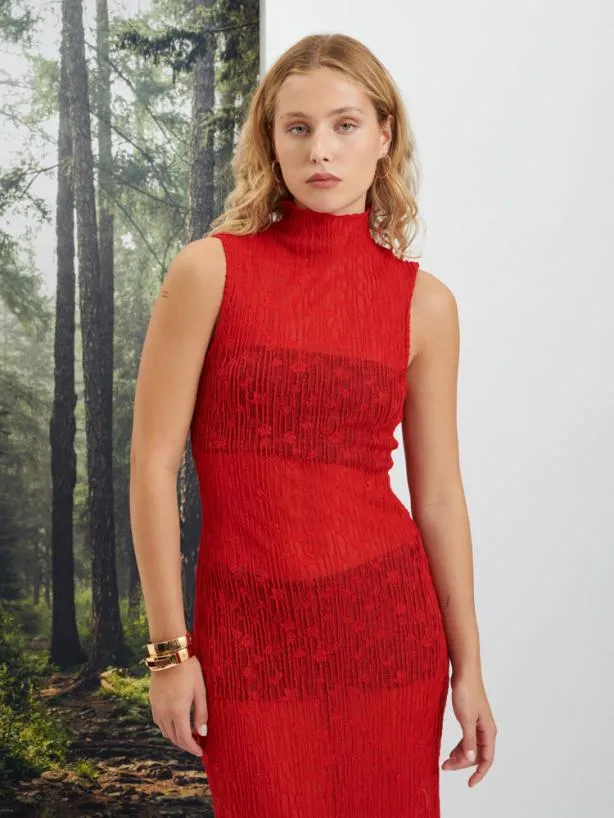 Sister Jane Dresses Womenswear Ghospell Allegra Sheer Midi Dress Ladybug Red