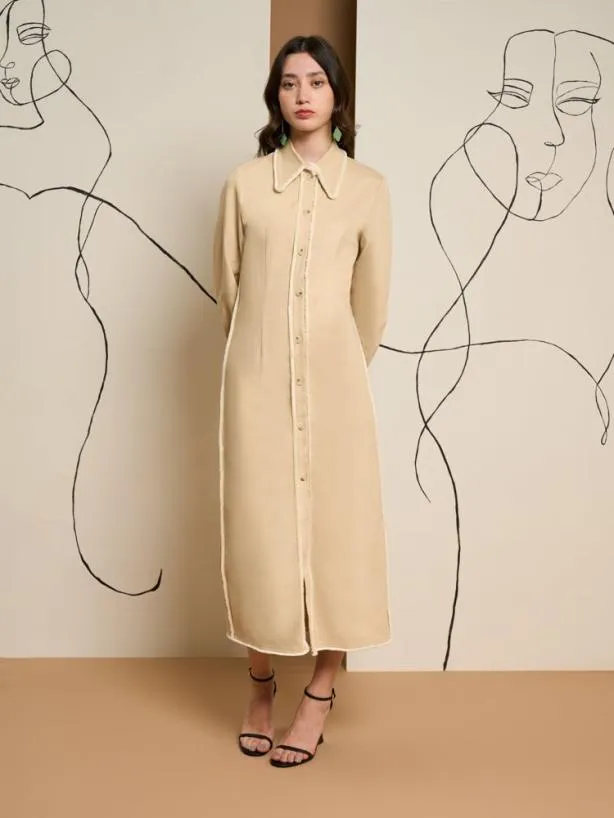 Sister Jane Dresses Womenswear Ghospell Harper Frayed Shirt Dress Almond Beige