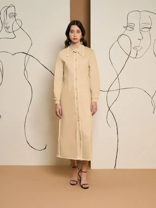 Sister Jane Dresses Womenswear Ghospell Harper Frayed Shirt Dress Almond Beige