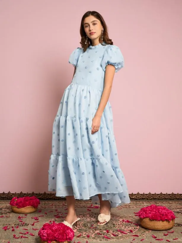 Sister Jane Dresses Womenswear Iolite Tiered Midi Dress Misty Glow Blue