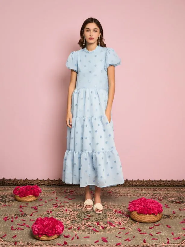 Sister Jane Dresses Womenswear Iolite Tiered Midi Dress Misty Glow Blue